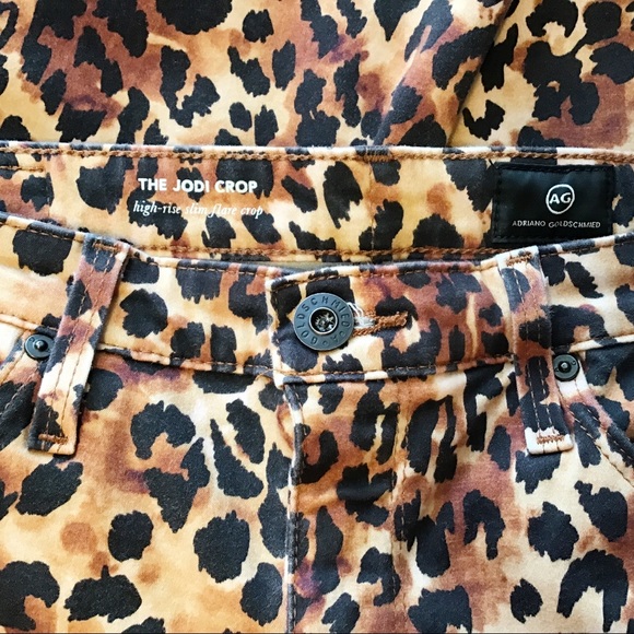 AG Jodi Crop High-Rise Slim Flare Jeans Leopard Animal Print Tan Black 27 NWOT - Picture 4 of 9